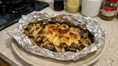 フライパンで蒸してこんがり仕上げ：4種きのこの味噌マヨホイル焼き