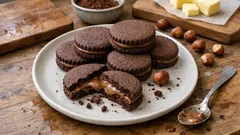 ココアクッキーで贅沢にサンド：ヘーゼルナッツプラリネのプラリネサンドクッキー