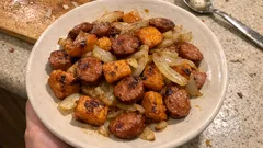 さつまいもで作るジャーマンポテト風、ほくほく甘くて夕食にちょうどいい