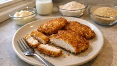「揚げない鶏むね肉フライ」少量油でカリッ、後片付けもラクなチキンカツ風