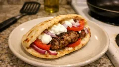 発酵いらずで手軽に本格気分：ヨーグルトピタ×ジューシーひき肉ビフテキのピタサンド