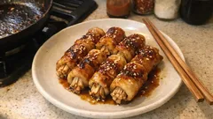 フライパンひとつで香ばしい。ちくわのえのき詰め、甘辛照り焼きレシピ