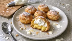 ホットケーキミックスで気軽に：レンジカスタードの簡単シュークリーム（小さめ5個）