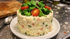 いつものポテサラがごちそうに：丸く成形して飾る「クリスマスケーキ風ポテサラ」の作り方