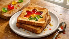 果汁グミでステンドグラストースト:トースター2分でカラフルに焼ける