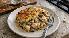 余った食パンがごちそうに:鶏むね肉ときのこのクリームおかずプディング