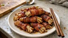 フライパンでこんがり、えのきのベーコン巻き—カリッと仕上げる簡単レシピ