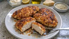 マヨネーズでしっとり、鶏むね肉のチーズパン粉フライ（揚げ焼きで簡単）