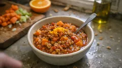 レンズ豆×さつまいものやさしい煮込み—オレンジ香るトマト仕立て