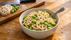 レンジだけであと一品：シャキッとレンコン×枝豆のめんつゆマヨサラダ