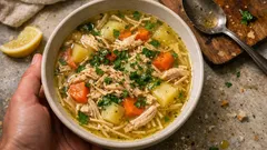 丸鶏のだしで作る、レモン香る地中海風チキンスープ｜野菜をピューレにして自然なとろみ