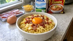 レンジだけで濃厚カルボ風:生中華麺×卵黄で作る簡単まぜ麺レシピ
