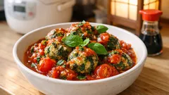 ほうれん草とフレッシュチーズのケフテダキア：下ゆで→焼きで、外カリ中しっとり