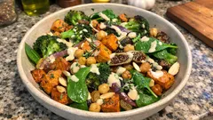 オーブン任せで食事になる：さつまいもとブロッコリーの焼き野菜サラダ（タヒニレモン）